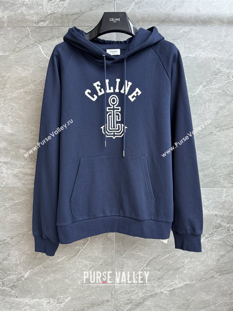 Celine Anchor 70s Hoodie in cotton Fleece Blue 2025 (Q-25091622)