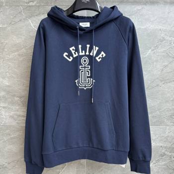 Celine Anchor 70s Hoodie in cotton Fleece Blue 2025 (Q-25091622)