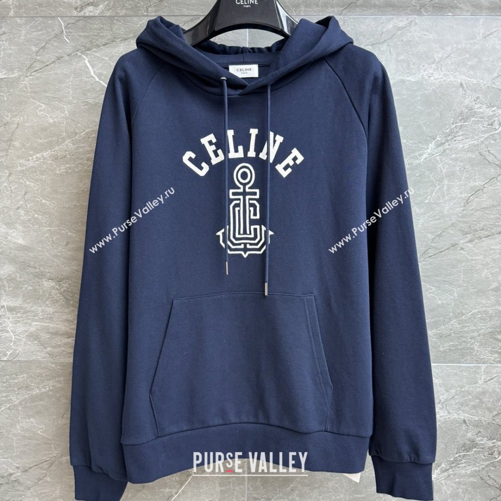 Celine Anchor 70s Hoodie in cotton Fleece Blue 2025 (Q-25091622)