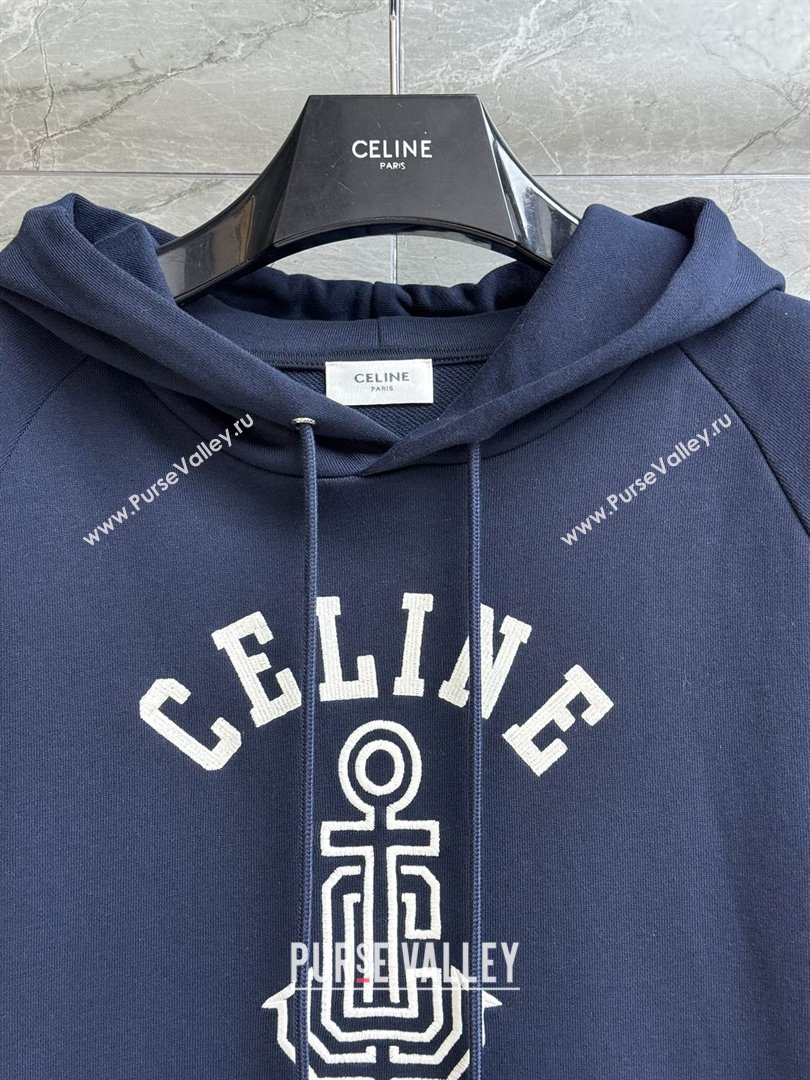 Celine Anchor 70s Hoodie in cotton Fleece Blue 2025 (Q-25091622)
