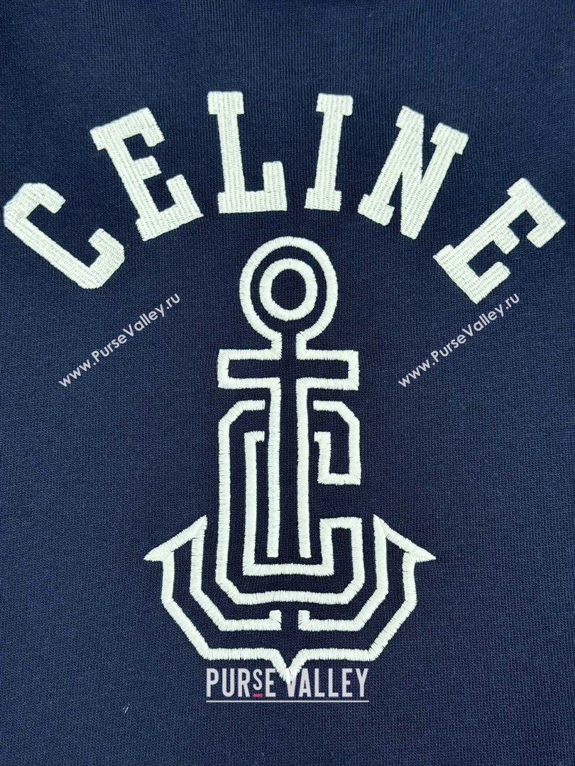 Celine Anchor 70s Hoodie in cotton Fleece Blue 2025 (Q-25091622)