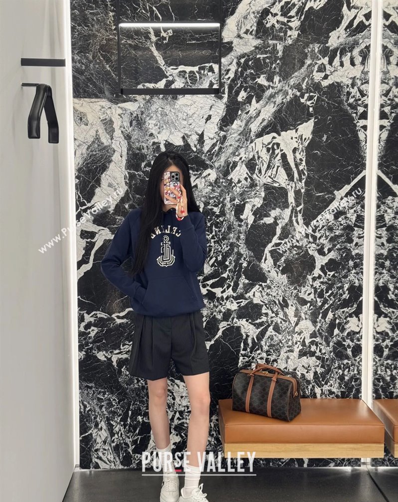 Celine Anchor 70s Hoodie in cotton Fleece Blue 2025 (Q-25091622)