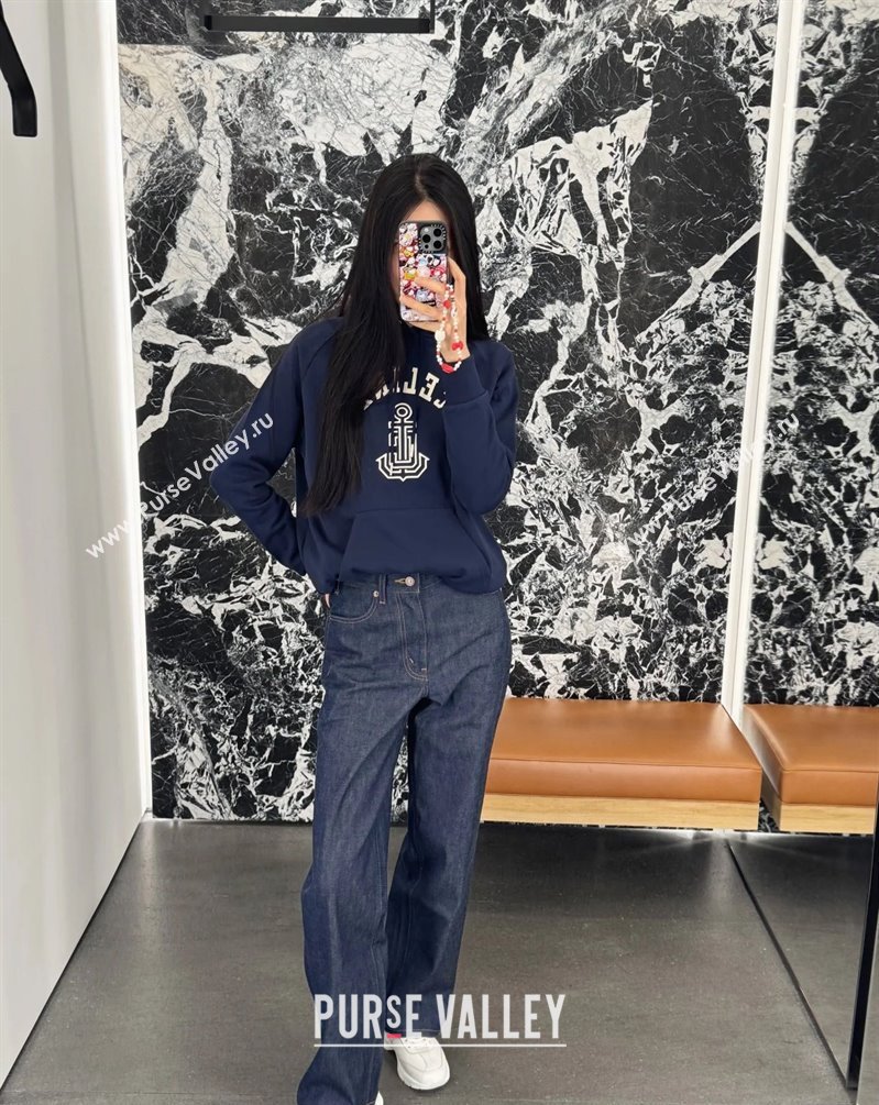 Celine Anchor 70s Hoodie in cotton Fleece Blue 2025 (Q-25091622)