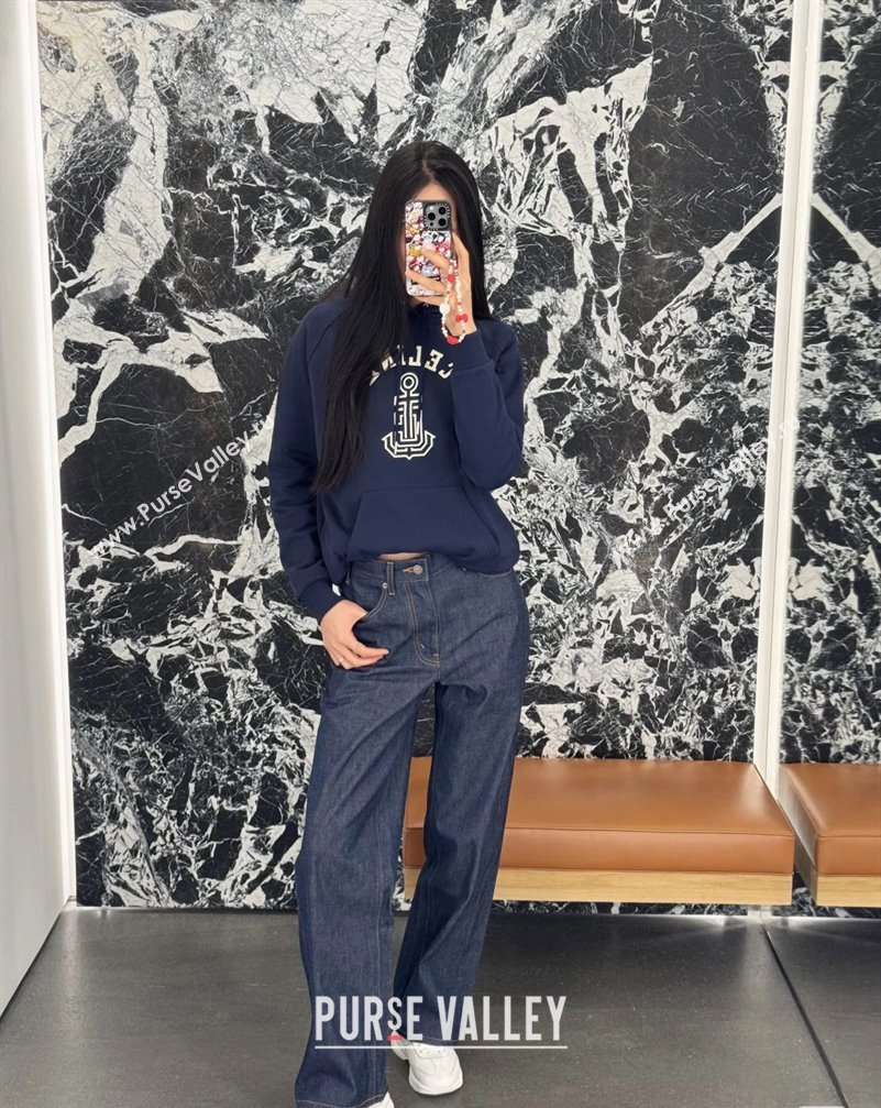 Celine Anchor 70s Hoodie in cotton Fleece Blue 2025 (Q-25091622)