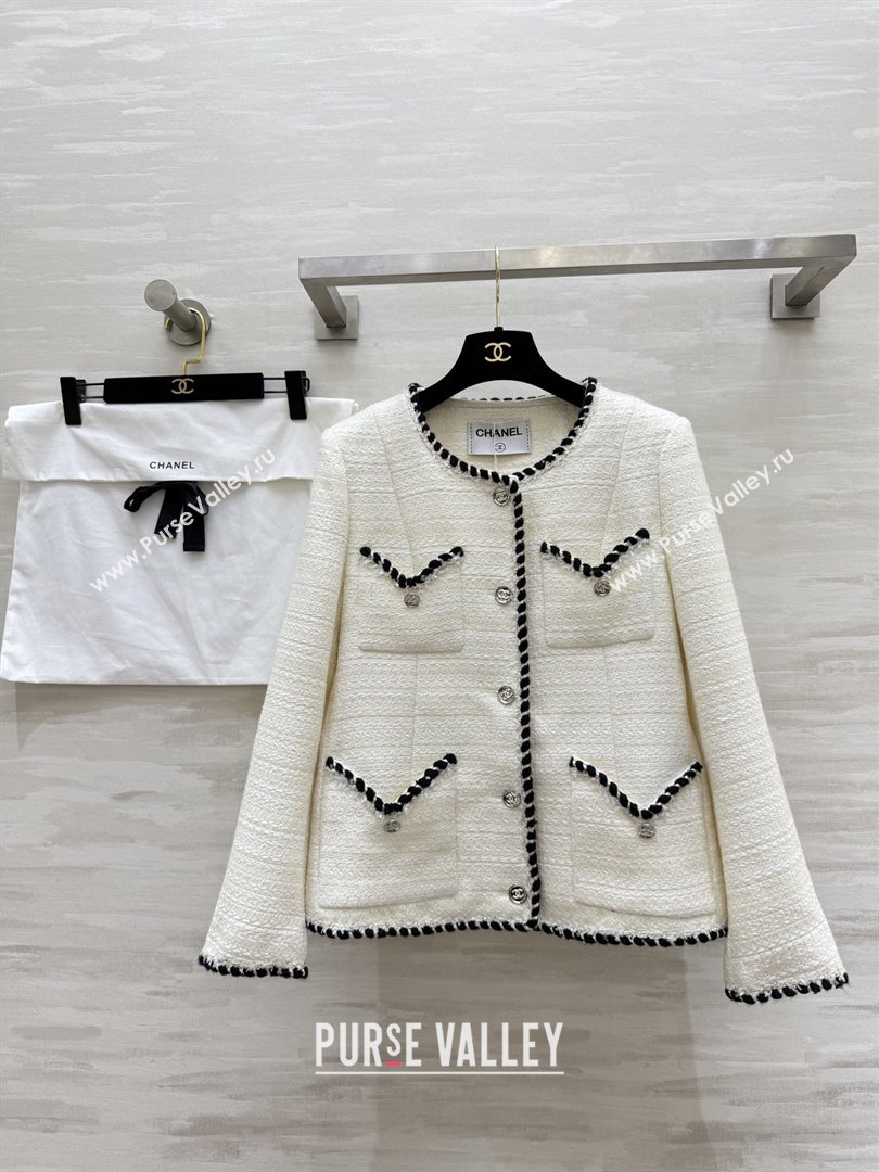 Chanel Tweed Jacket CH91308 White 2025 (Q-25091308)