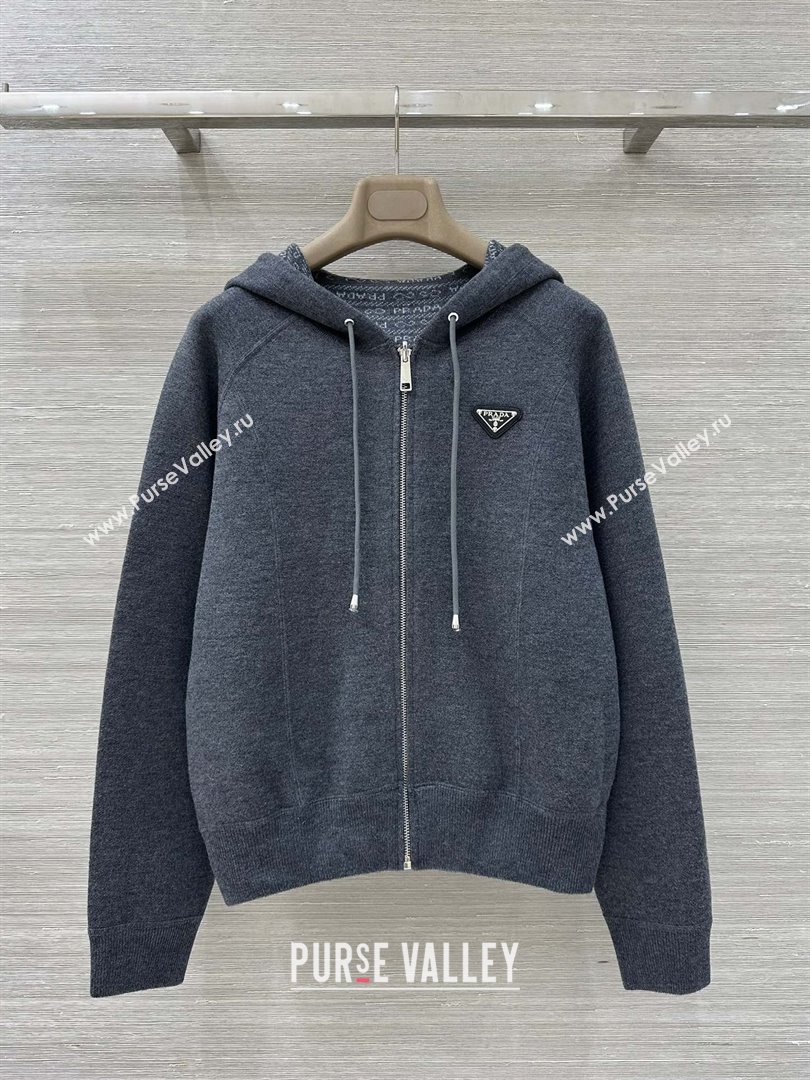 Prada Wool Zipped Cardigan P91702 Grey 2025 (Q-25091702)