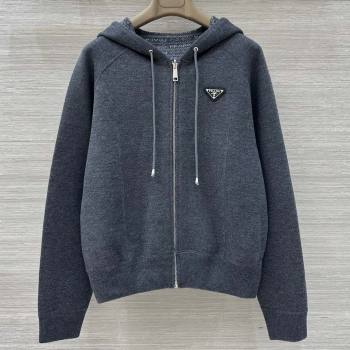 Prada Wool Zipped Cardigan P91702 Grey 2025 (Q-25091702)