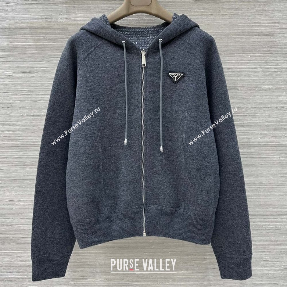 Prada Wool Zipped Cardigan P91702 Grey 2025 (Q-25091702)