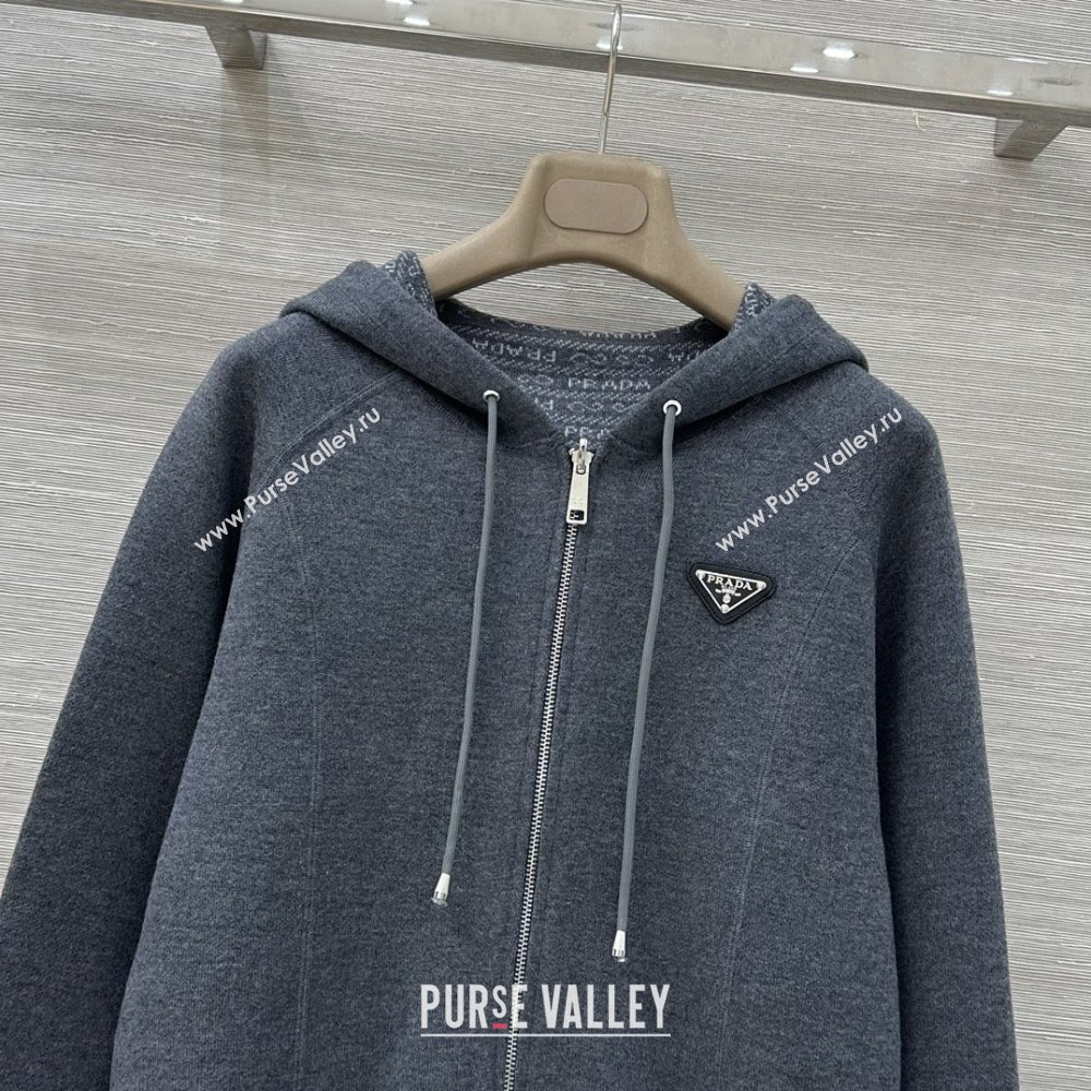 Prada Wool Zipped Cardigan P91702 Grey 2025 (Q-25091702)
