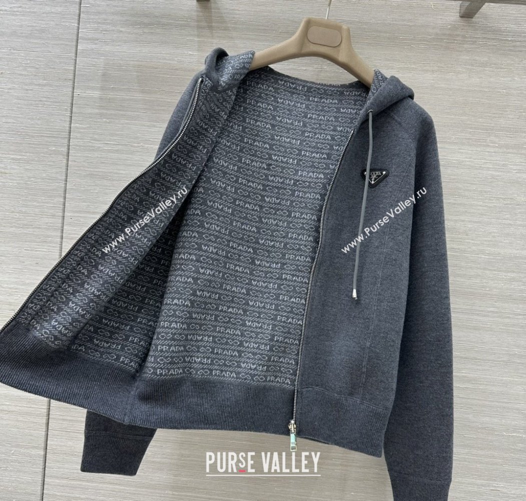 Prada Wool Zipped Cardigan P91702 Grey 2025 (Q-25091702)