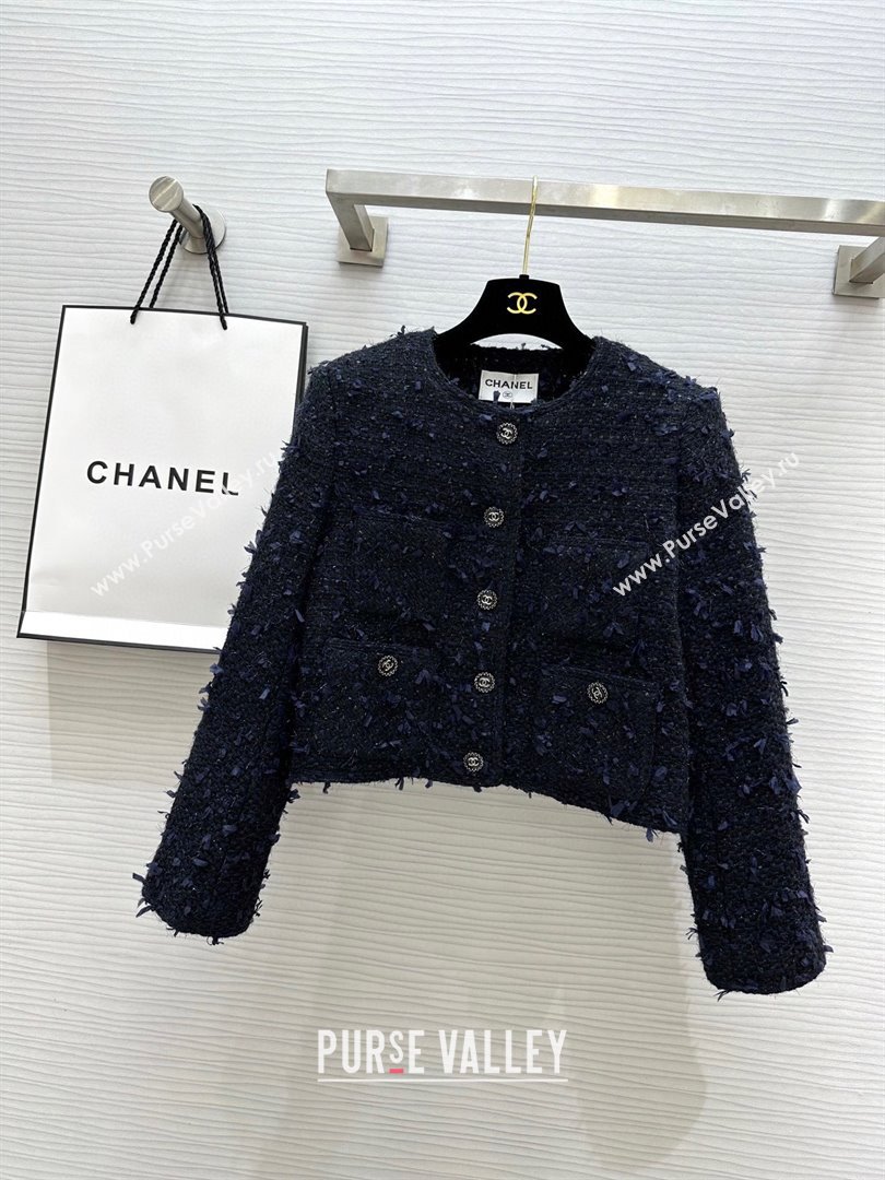 Chanel Fringe Tweed Jacket CH91309 Blue 2025 (Q-25091309)
