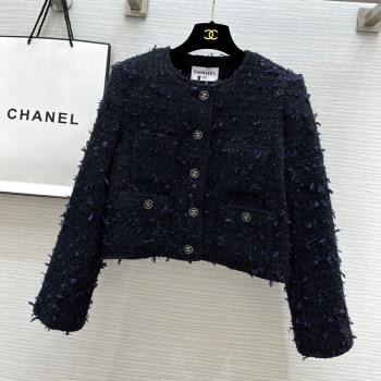 Chanel Fringe Tweed Jacket CH91309 Blue 2025 (Q-25091309)
