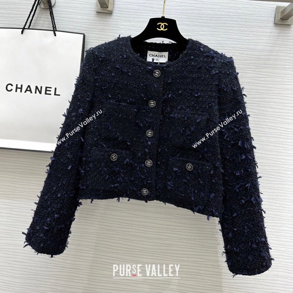 Chanel Fringe Tweed Jacket CH91309 Blue 2025 (Q-25091309)