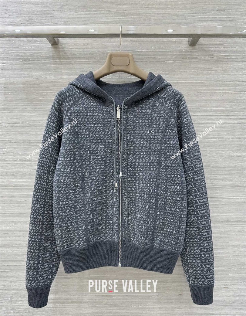 Prada Wool Zipped Cardigan P91702 Grey 2025 (Q-25091702)