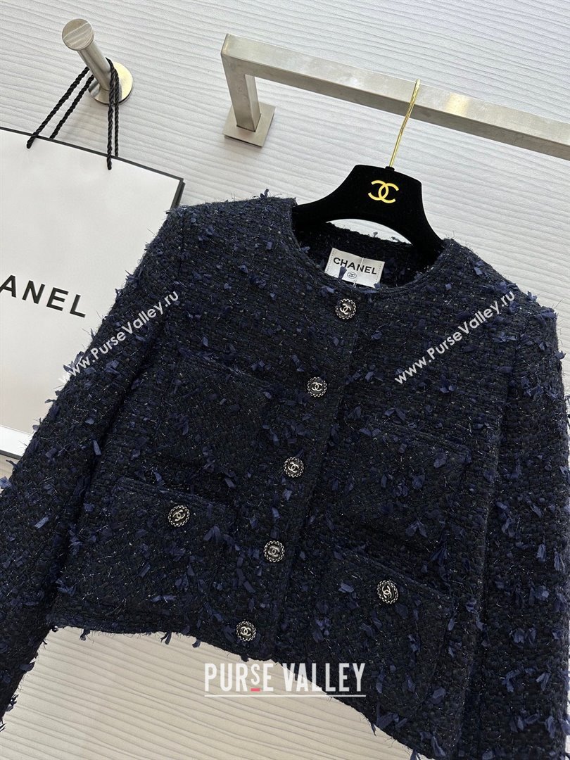Chanel Fringe Tweed Jacket CH91309 Blue 2025 (Q-25091309)