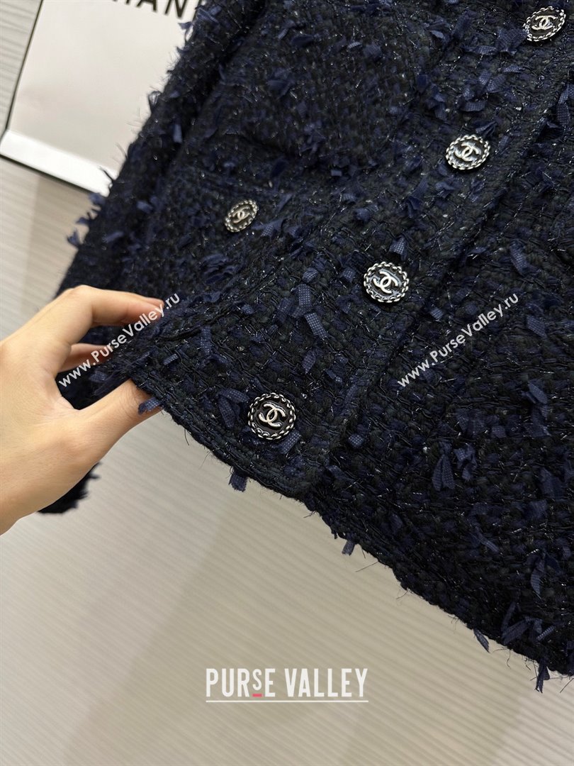 Chanel Fringe Tweed Jacket CH91309 Blue 2025 (Q-25091309)