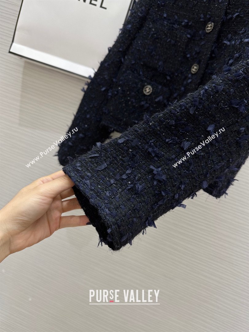 Chanel Fringe Tweed Jacket CH91309 Blue 2025 (Q-25091309)