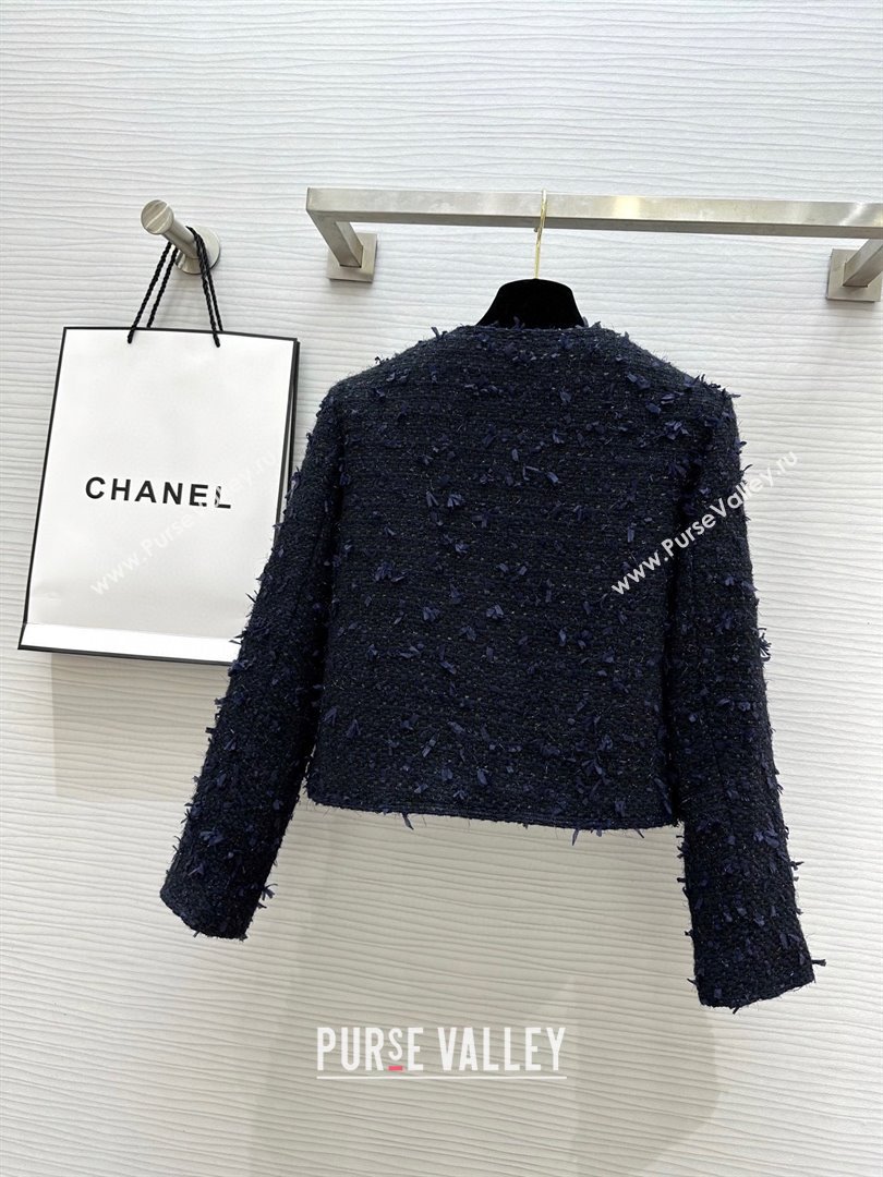 Chanel Fringe Tweed Jacket CH91309 Blue 2025 (Q-25091309)