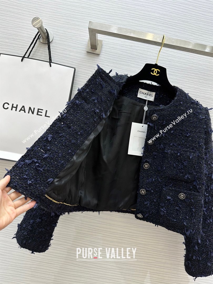 Chanel Fringe Tweed Jacket CH91309 Blue 2025 (Q-25091309)