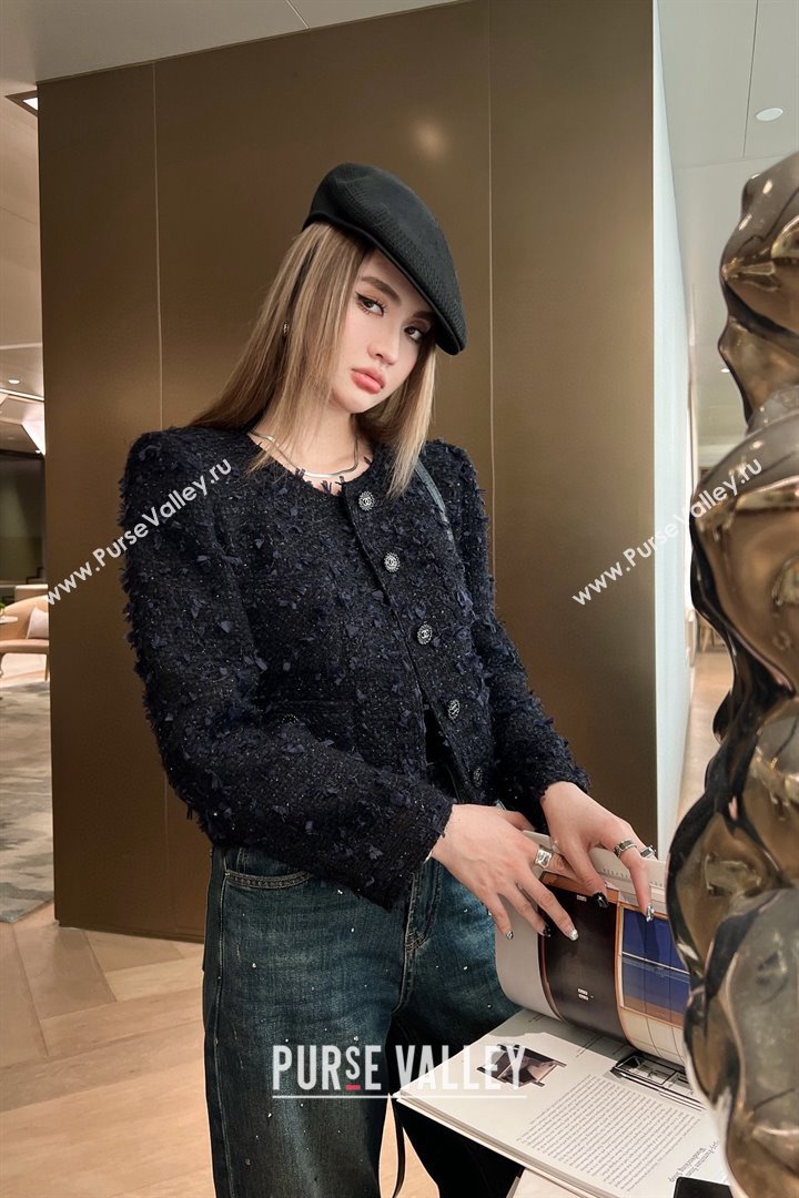 Chanel Fringe Tweed Jacket CH91309 Blue 2025 (Q-25091309)