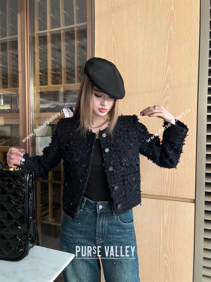Chanel Fringe Tweed Jacket CH91309 Blue 2025 (Q-25091309)