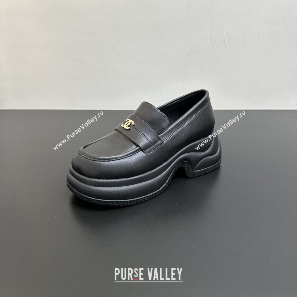 Chanel Lambskin Platform Loafers CH91302 Black 2025 (KL-25091302)