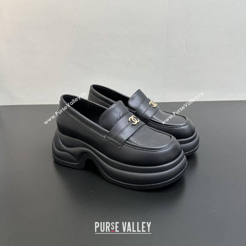 Chanel Lambskin Platform Loafers CH91302 Black 2025 (KL-25091302)