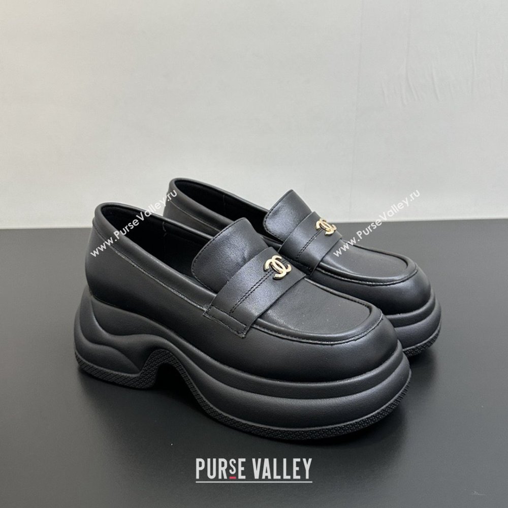 Chanel Lambskin Platform Loafers CH91302 Black 2025 (KL-25091302)