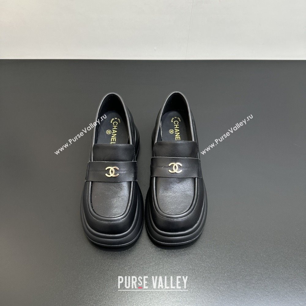 Chanel Lambskin Platform Loafers CH91302 Black 2025 (KL-25091302)