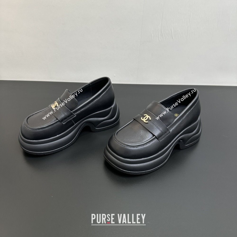 Chanel Lambskin Platform Loafers CH91302 Black 2025 (KL-25091302)