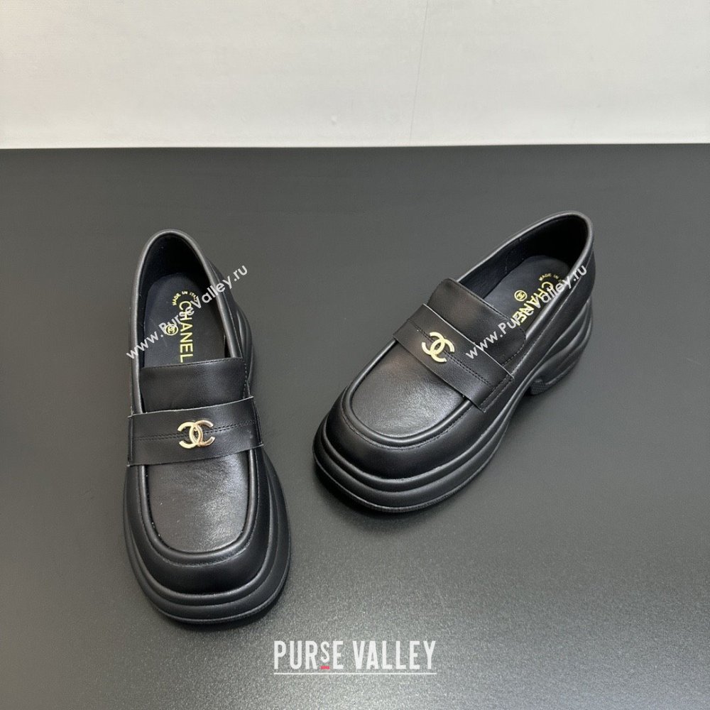 Chanel Lambskin Platform Loafers CH91302 Black 2025 (KL-25091302)