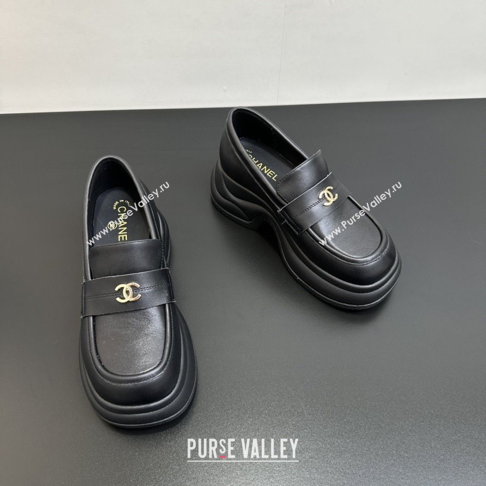 Chanel Lambskin Platform Loafers CH91302 Black 2025 (KL-25091302)