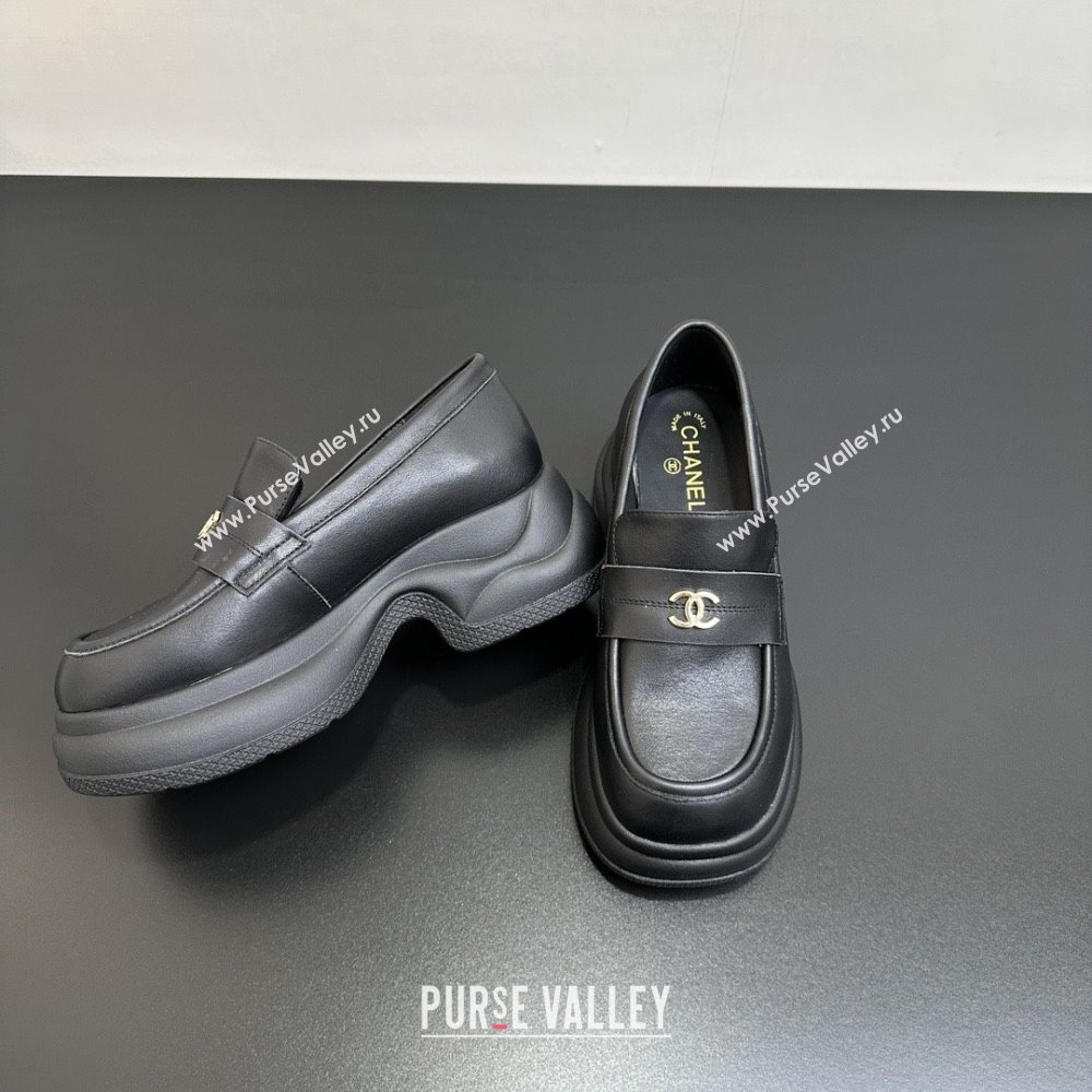 Chanel Lambskin Platform Loafers CH91302 Black 2025 (KL-25091302)