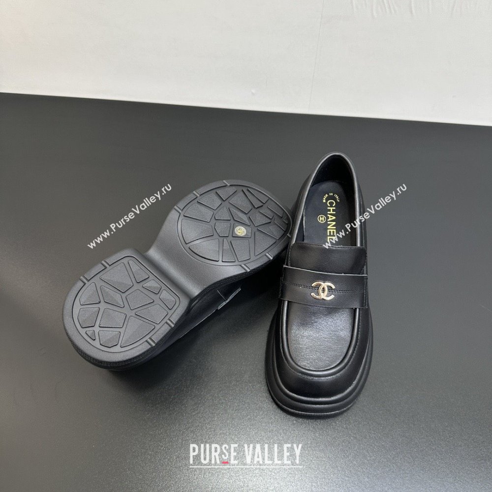 Chanel Lambskin Platform Loafers CH91302 Black 2025 (KL-25091302)