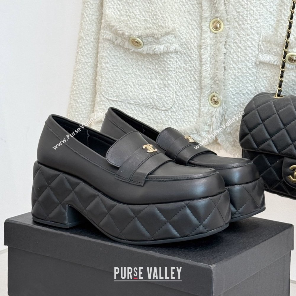 Chanel Lambskin Platform Loafers CH91301 Black 2025 (MD-25091201)