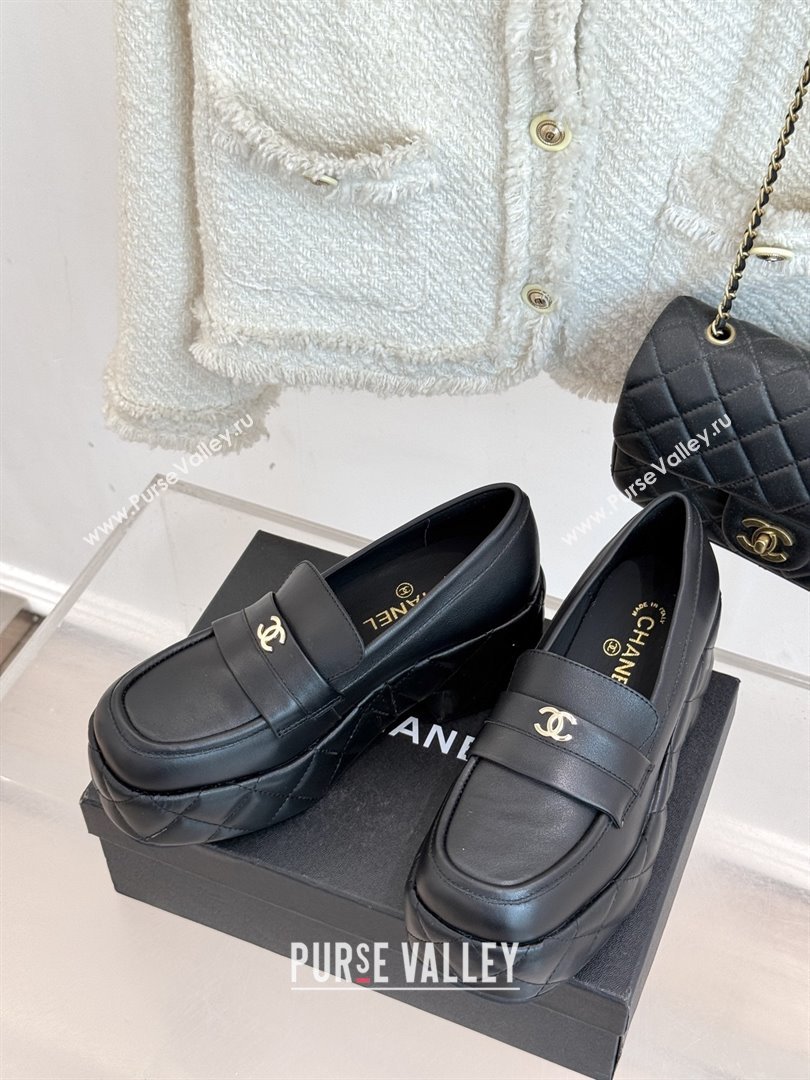 Chanel Lambskin Platform Loafers CH91301 Black 2025 (MD-25091201)