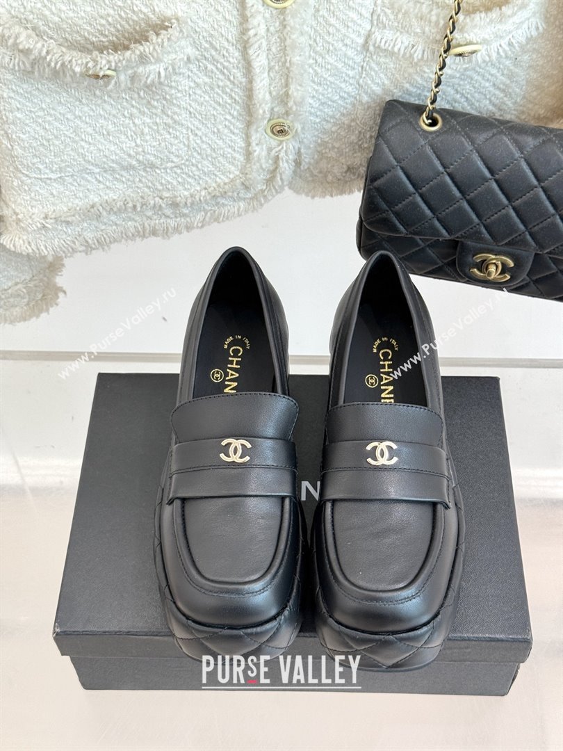 Chanel Lambskin Platform Loafers CH91301 Black 2025 (MD-25091201)