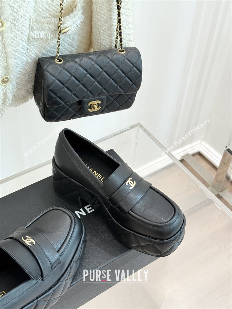 Chanel Lambskin Platform Loafers CH91301 Black 2025 (MD-25091201)