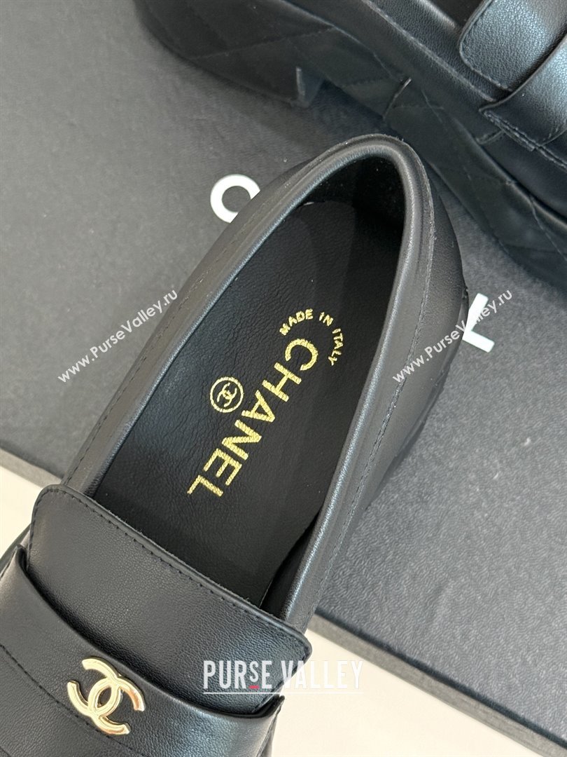 Chanel Lambskin Platform Loafers CH91301 Black 2025 (MD-25091201)