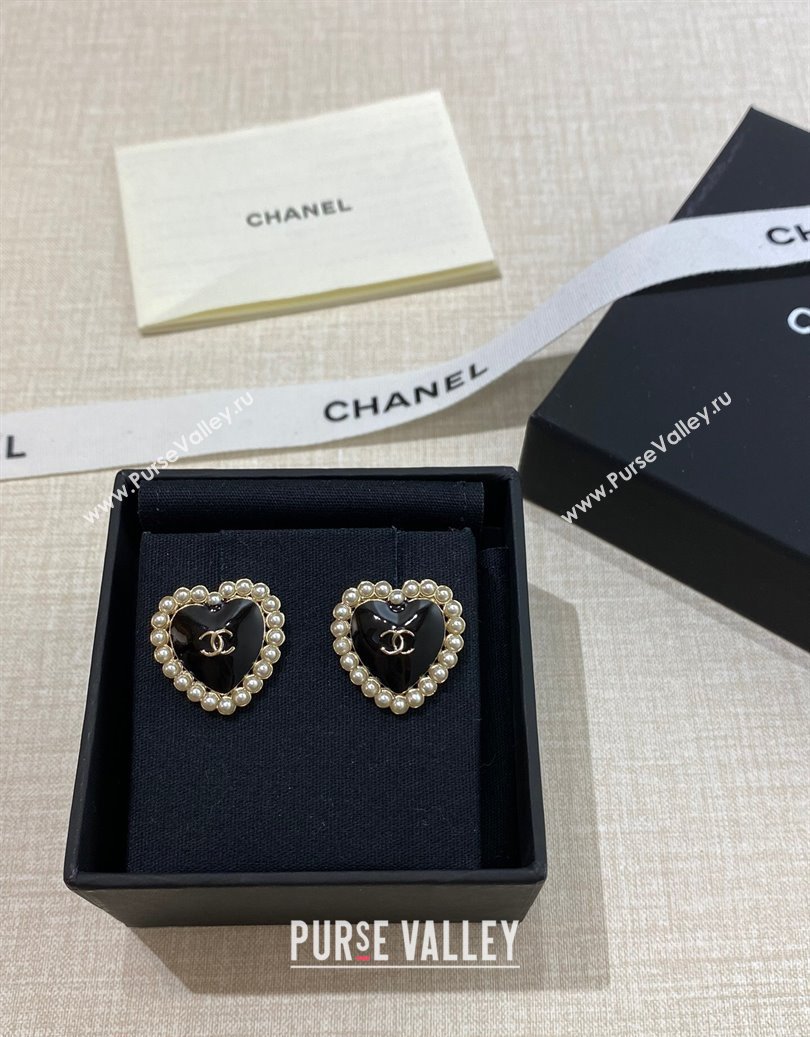 Chanel Heart Stud Earrings with Pearls Black 2025 0915 (YF-250915108)