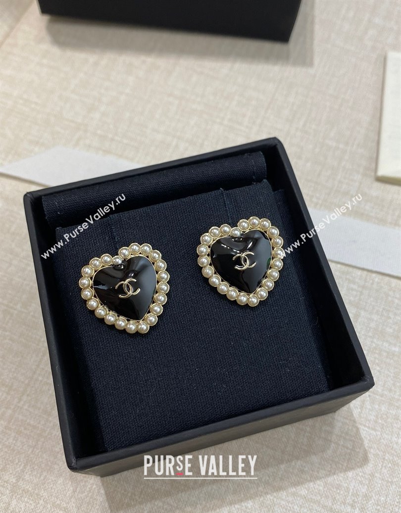Chanel Heart Stud Earrings with Pearls Black 2025 0915 (YF-250915108)