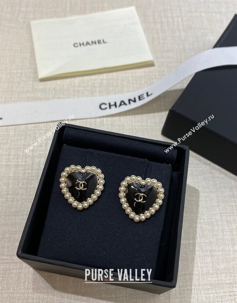 Chanel Heart Stud Earrings with Pearls Black 2025 0915 (YF-250915108)