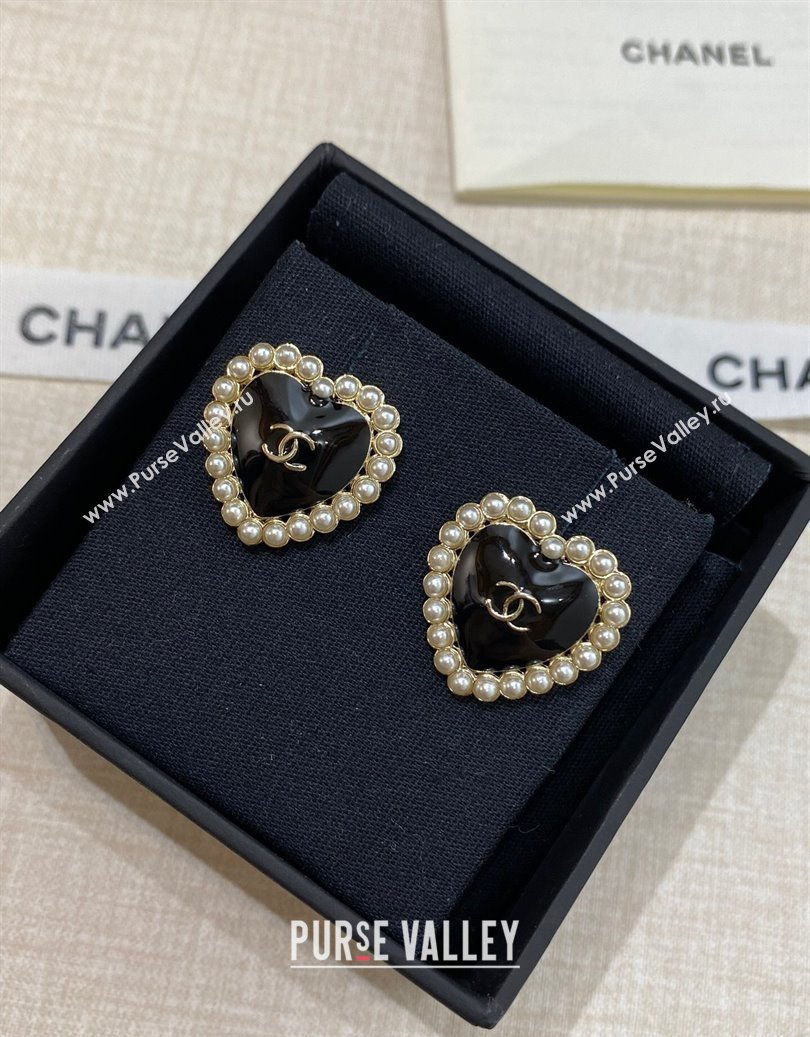 Chanel Heart Stud Earrings with Pearls Black 2025 0915 (YF-250915108)