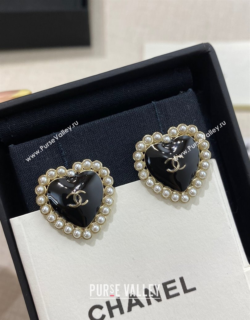 Chanel Heart Stud Earrings with Pearls Black 2025 0915 (YF-250915108)