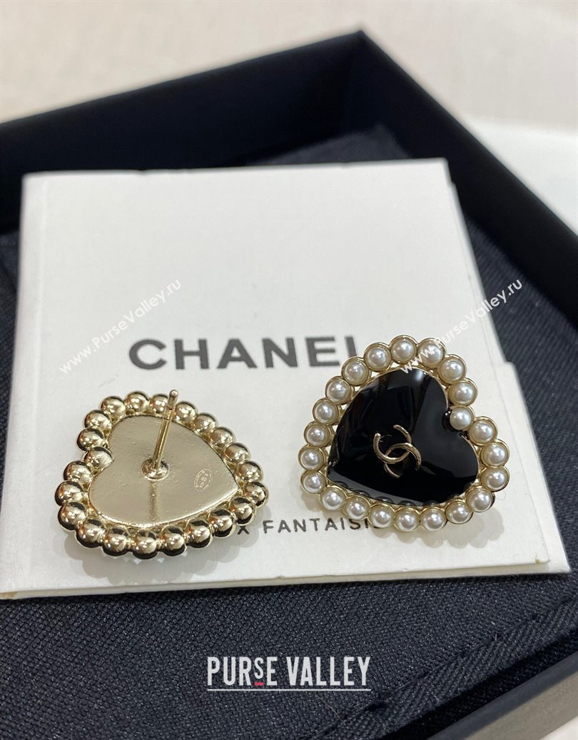 Chanel Heart Stud Earrings with Pearls Black 2025 0915 (YF-250915108)