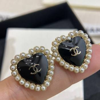 Chanel Heart Stud Earrings with Pearls Black 2025 0915 (YF-250915108)