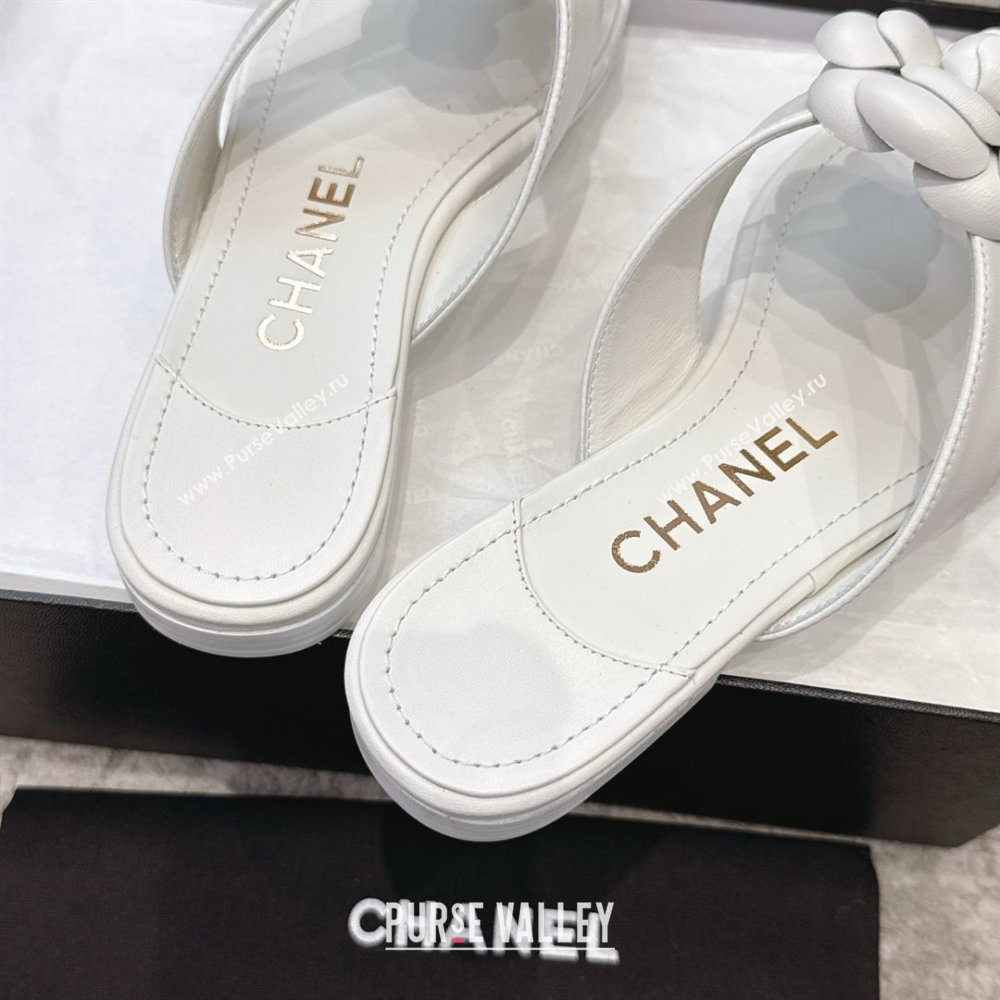 Chanel Lambskin Flat Thong Slides Sandal with Camellia Black CH92213 White 2025 (SS-25092212)