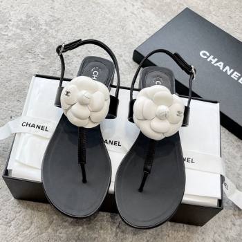 Chanel Camellia Lambskin Sandals CH92210 Black/White 2025 (KL-25092210)