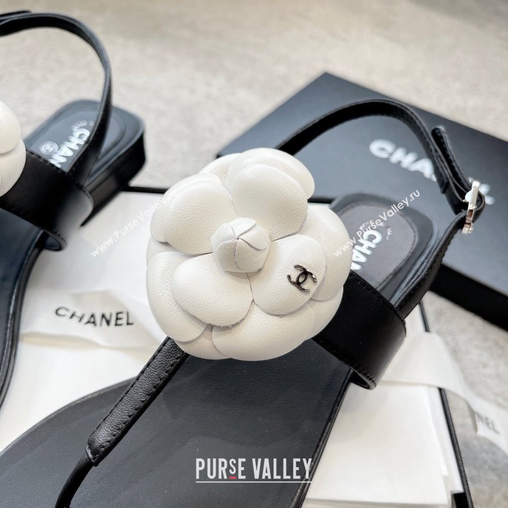 Chanel Camellia Lambskin Sandals CH92210 Black/White 2025 (KL-25092210)