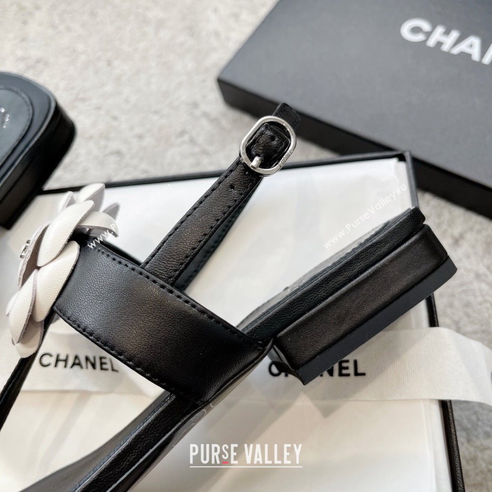 Chanel Camellia Lambskin Sandals CH92210 Black/White 2025 (KL-25092210)